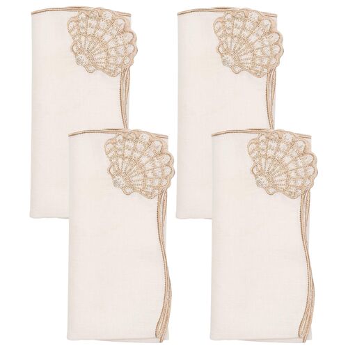 S/4 Beachcomber Linen Napkins, White/Natural