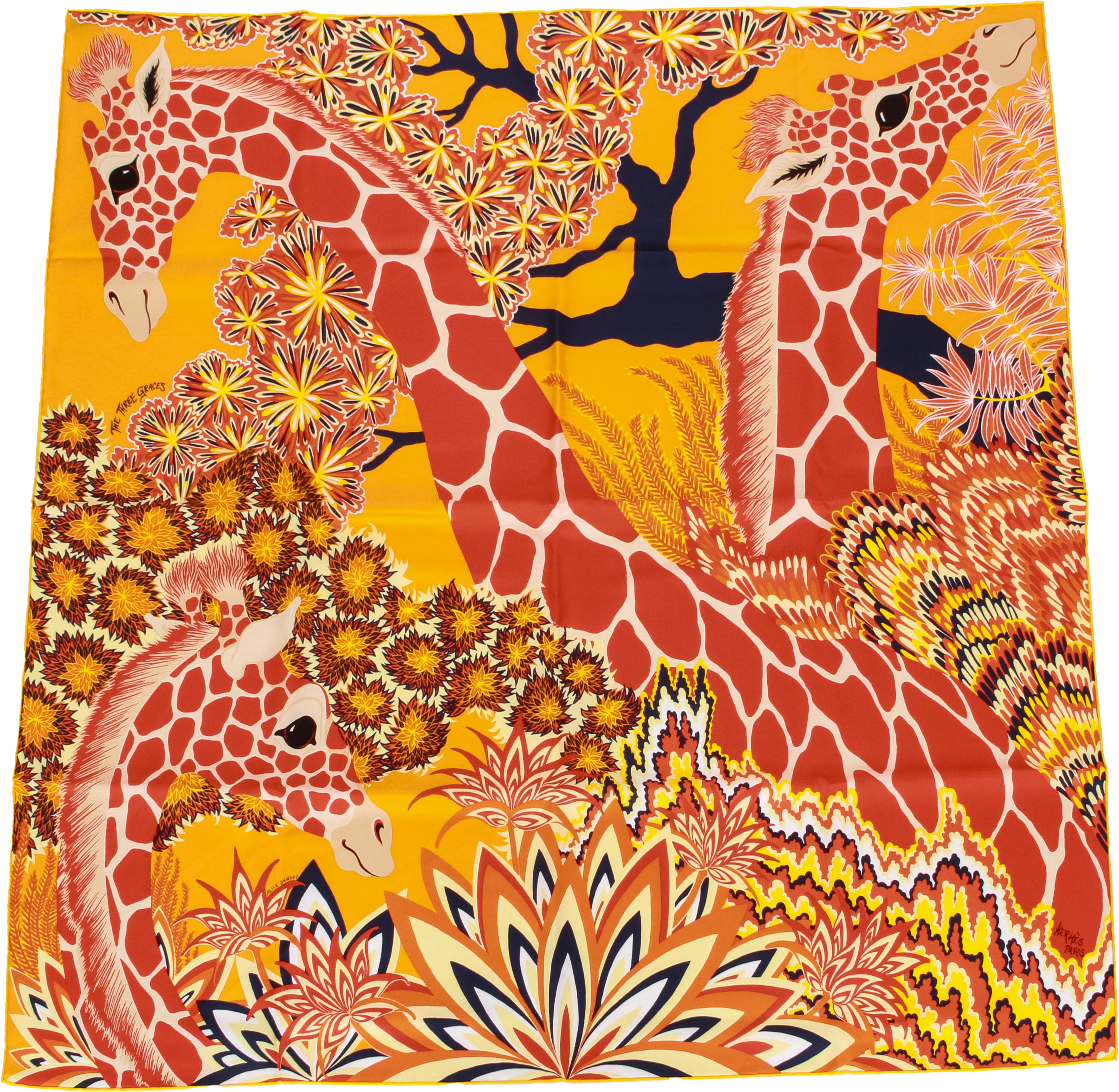 Hermès BNIB "Giraffes" Orange Silk Scarf~P77633556