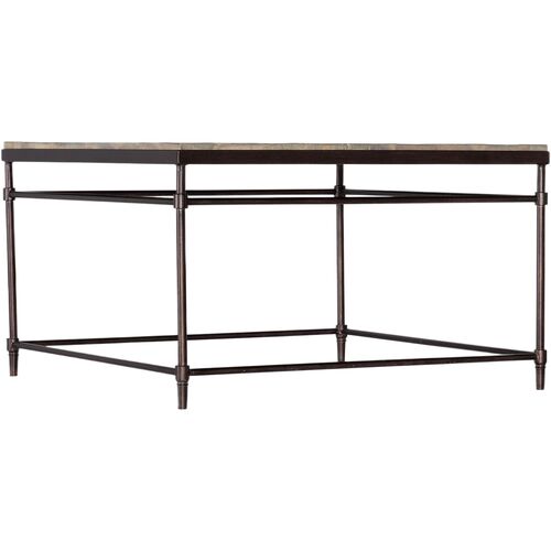 St. Armand Square Wood Top Cocktail Table, Antique Bronze/Natural St. Armand Square Wood Top Cocktail Table, Antique Bronze/Natural