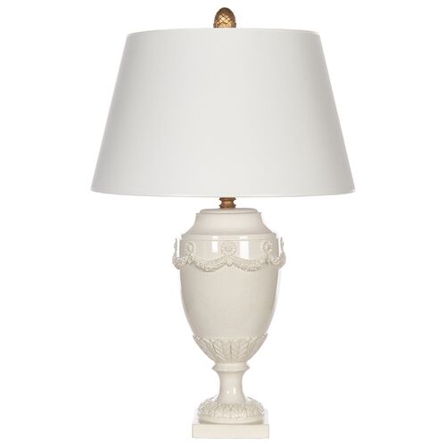 Melea Markell Cleo Seagrass Ceramic Table Lamp, White Melea Markell Cleo Seagrass Ceramic Table Lamp, White