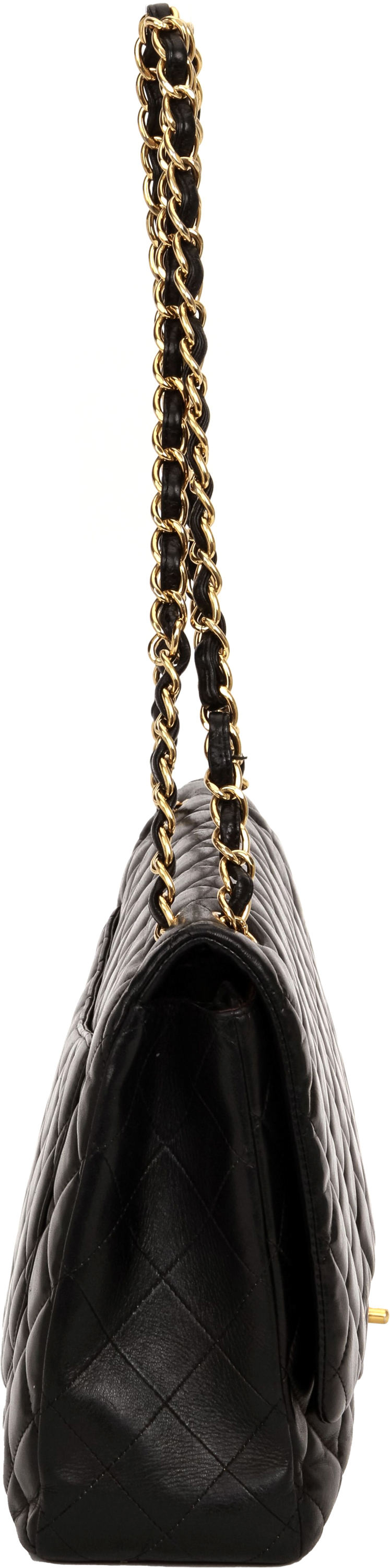 CHANEL CLASSIC FLAP MAXI (1971xxxx) BLACK CAVIAR LEATHER, GOLD HAREDWARE,  WITH CARD, NO DUST COVER