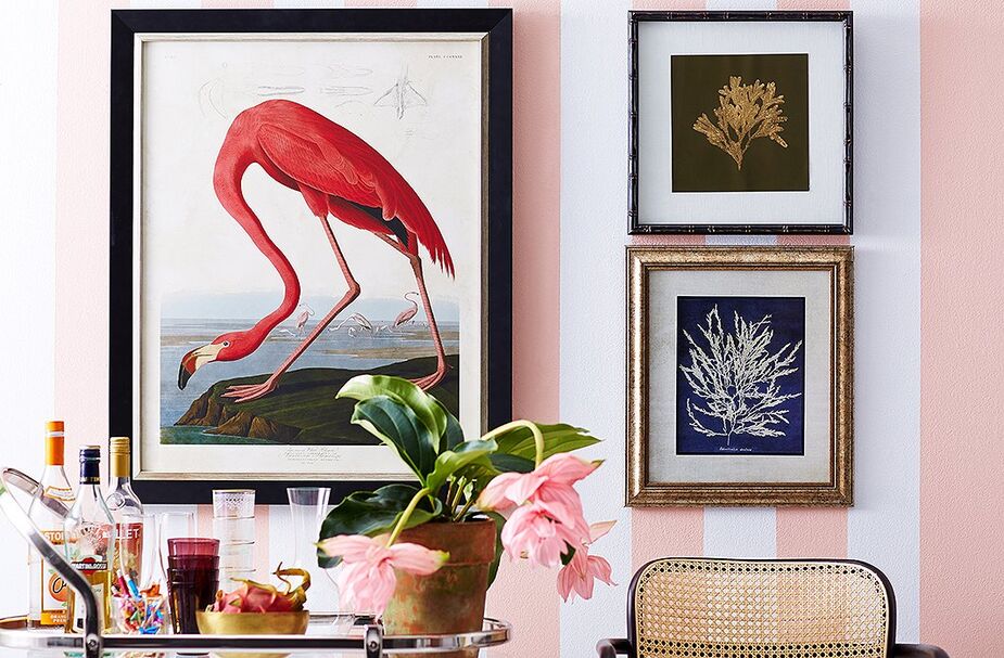 Diana Vreeland famously declared pink “the navy blue of India.” When used as a background for coastal art, it calls to mind Palm Beach. The flamingo print above is a reproduction of an Audubon illustration. Find more coastal art here. Photo by Tony Vu.
