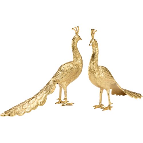 S/2 Brass Peacock Figurines, Gold