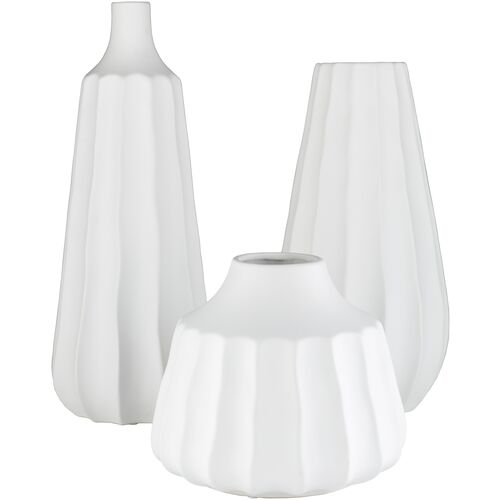 S/3 Xavior Vase, White~P77643995