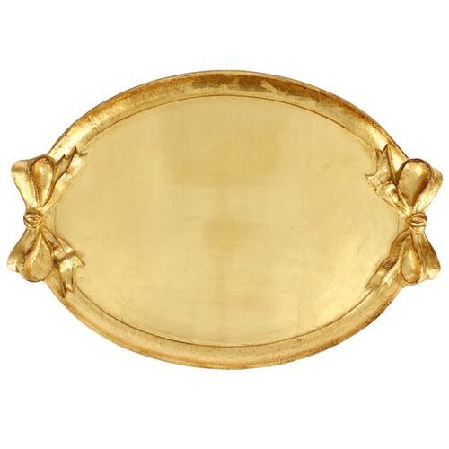 Florentine Wooden Accessories Bow Handled Oval Tray, Gold