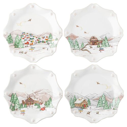 S/4 Berry & Thread North Pole Assorted Dessert/Salad Plates, Multicolor S/4 Berry & Thread North Pole Assorted Dessert/Salad Plates, Multicolor