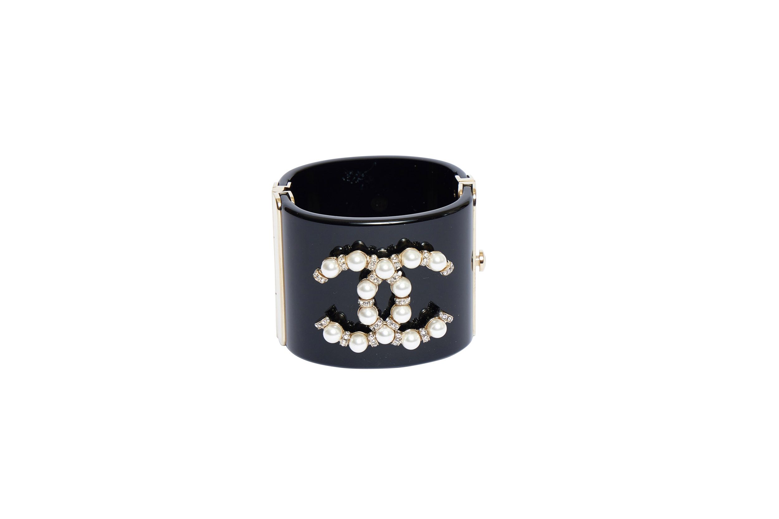 Chanel Black Cuff Pearl Logo Bracelet~P77644628