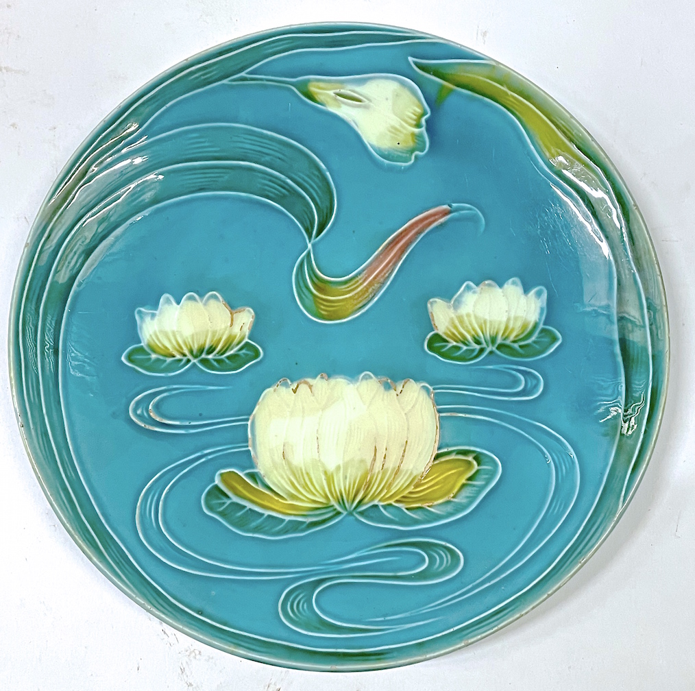 Antique Majolica Water Lilies Plate~P77622669
