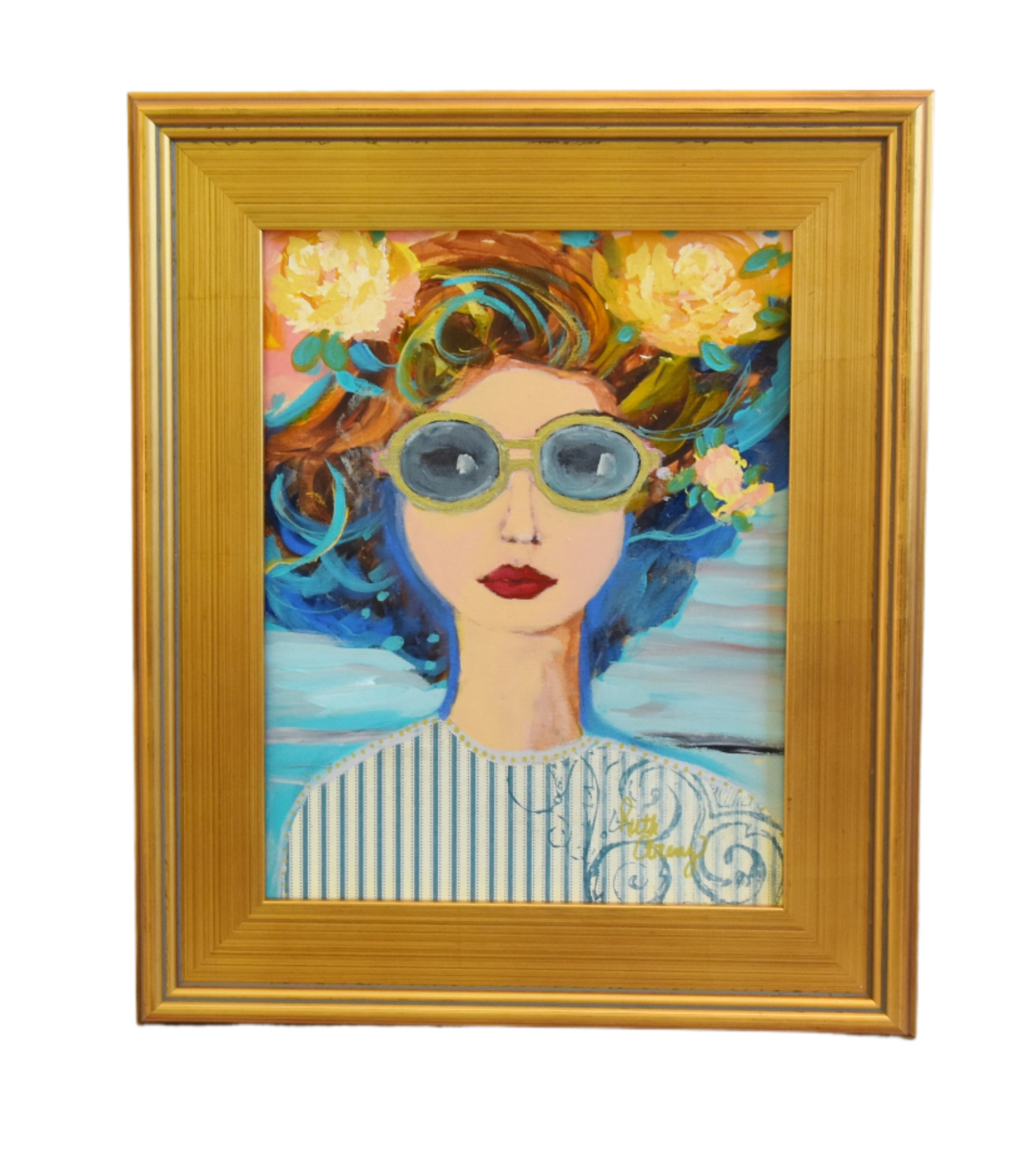 Chic Woman Portrait Flowers & Sunglass~P77698765