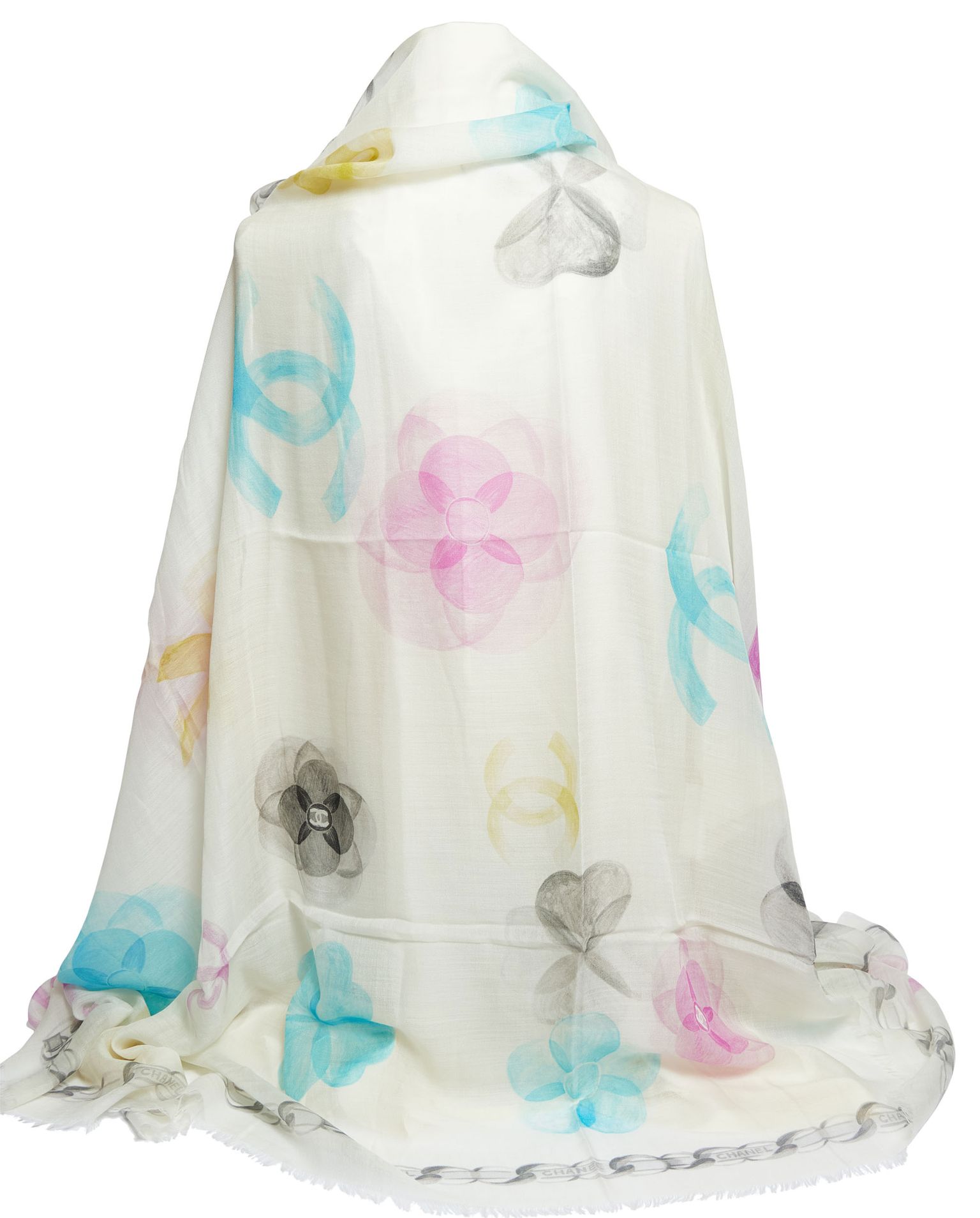 Chanel New White Camellia Cashmere Shawl~P77662160