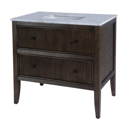 Opal 36" Marble Top 1-Drawer Ribbed Bathroom Vanity, Coffee Opal 36" Marble Top 1-Drawer Ribbed Bathroom Vanity, Coffee