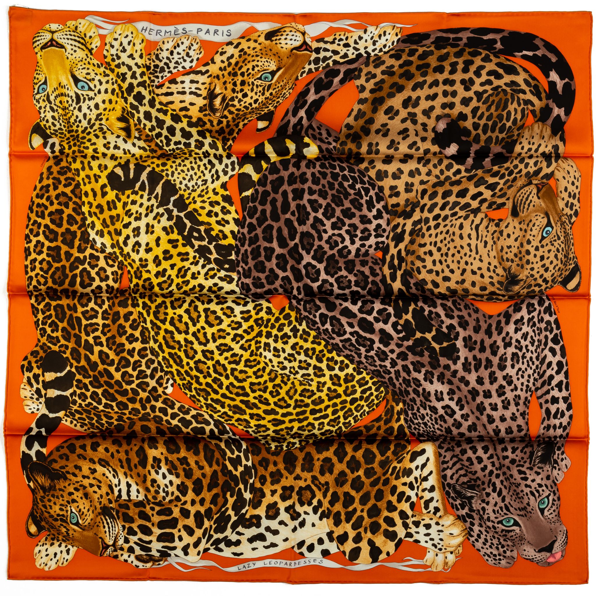 Hermès New Lazy Leopardess Orange Scarf~P77634839