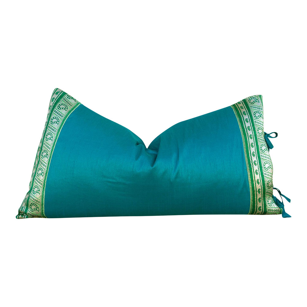 Teal Large Festive Indian Silk Pillow~P77649836