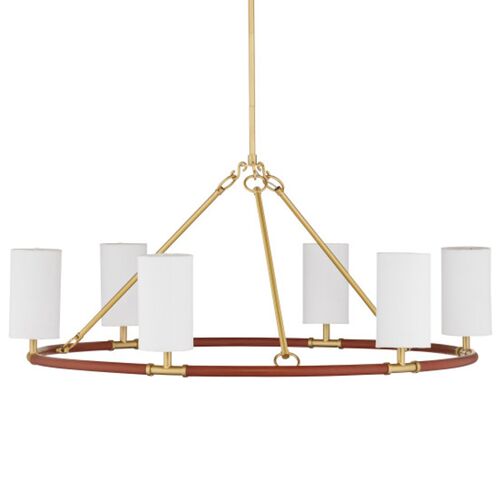 Ellerston Leather Wrapped Ring Chandelier, Brass/Saddle Brown Ellerston Leather Wrapped Ring Chandelier, Brass/Saddle Brown