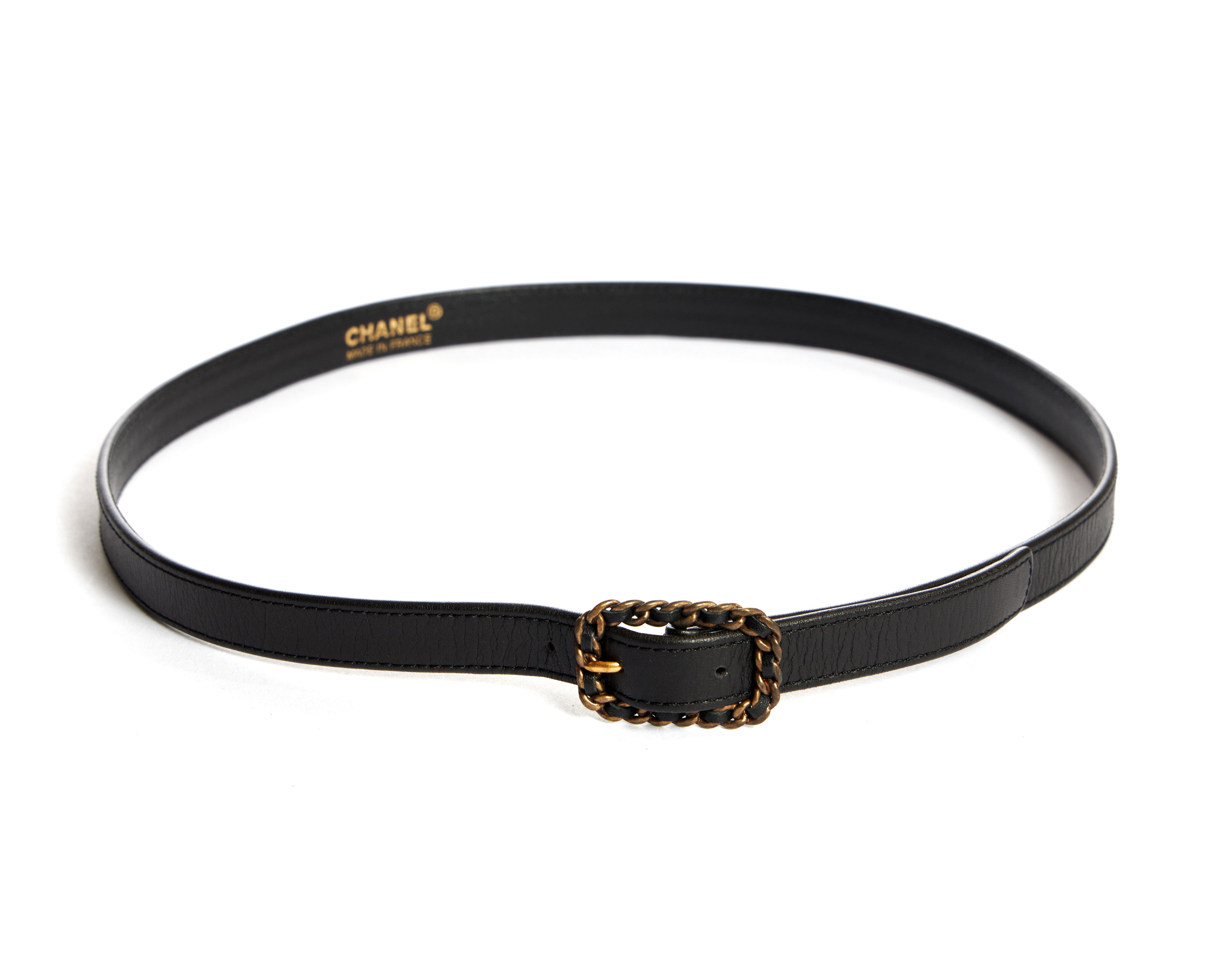 Chanel Thin Black Belt With Chain Buckle~P77606886
