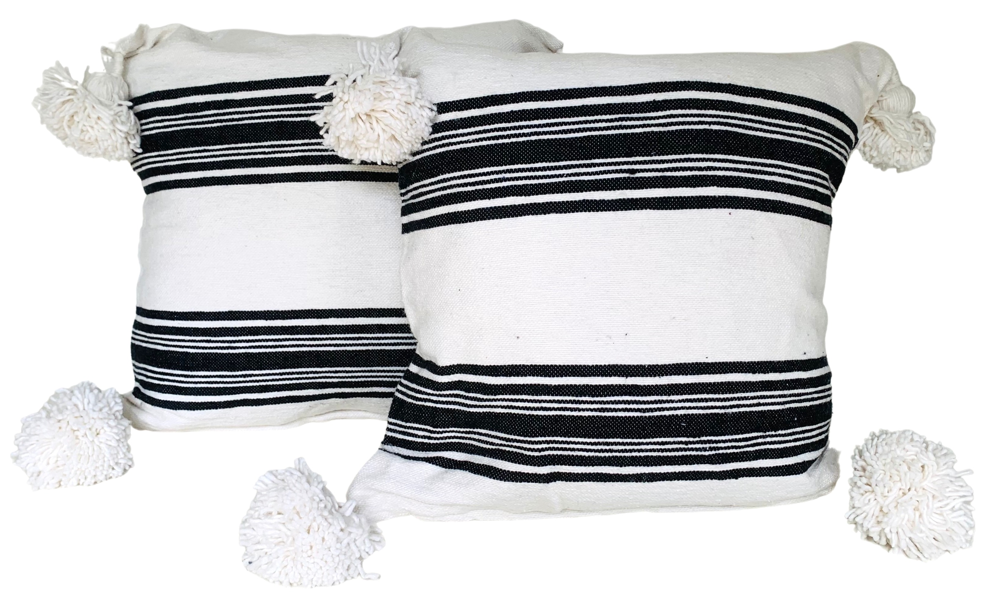 Moroccan Handloomed Pom-Pom Pillows, Pr