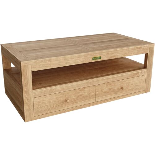 Zavira Outdoor Teak 2-Drawer Coffee Table, Natural