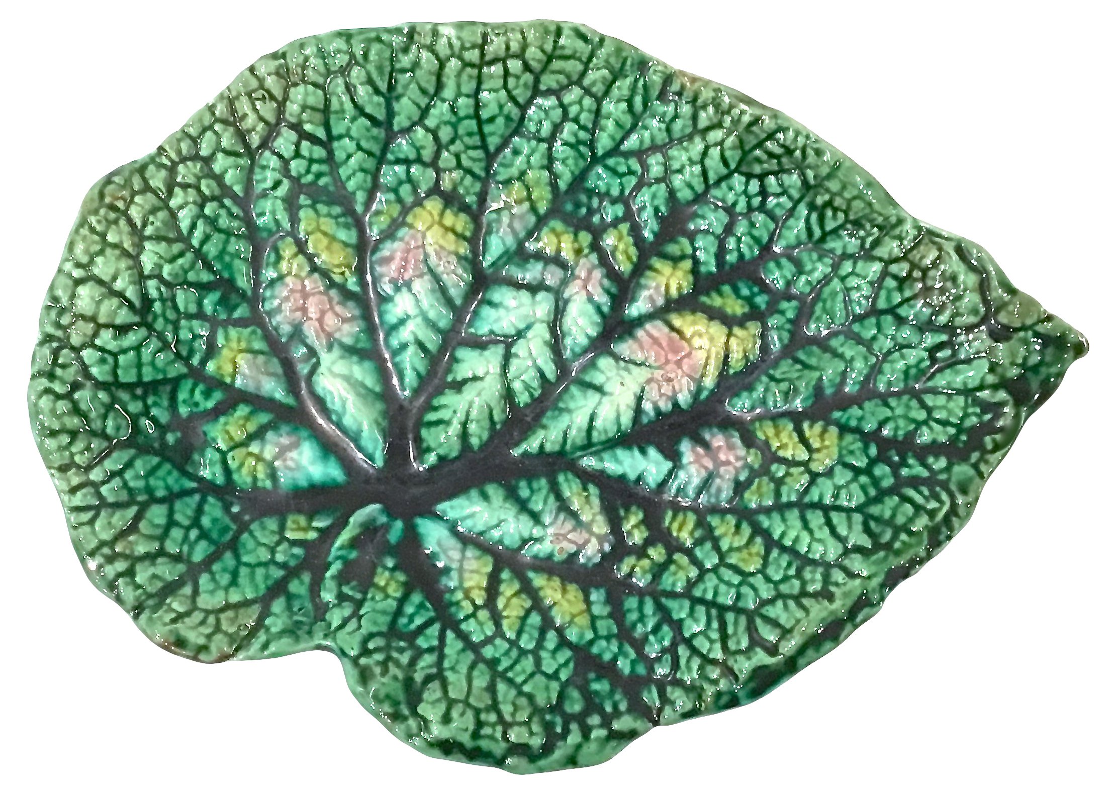Antique Etruscan Majolica Leaf Plate~P77428147