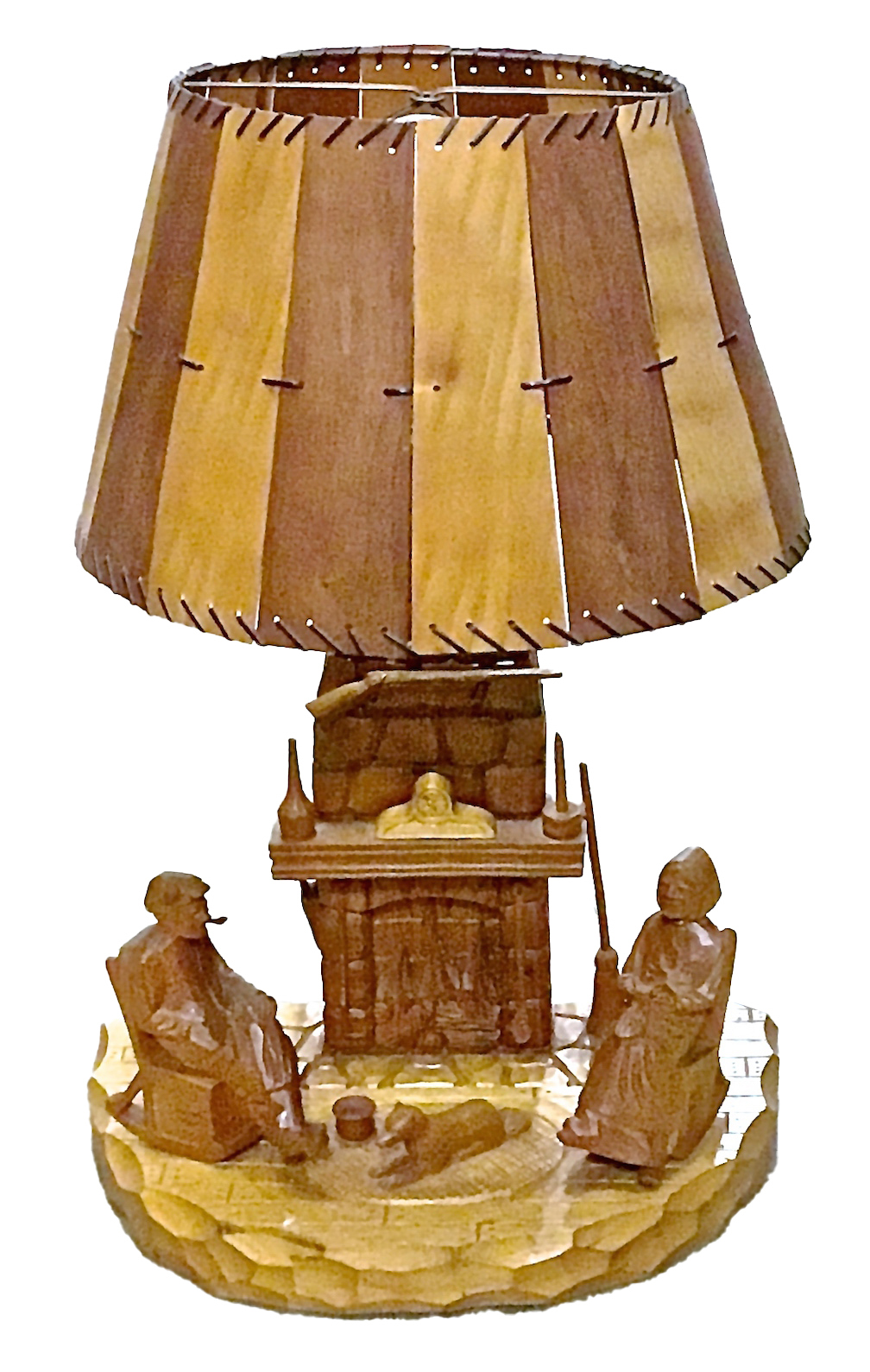 Carved Folk Art Fireside Scene Lamp~P77614607