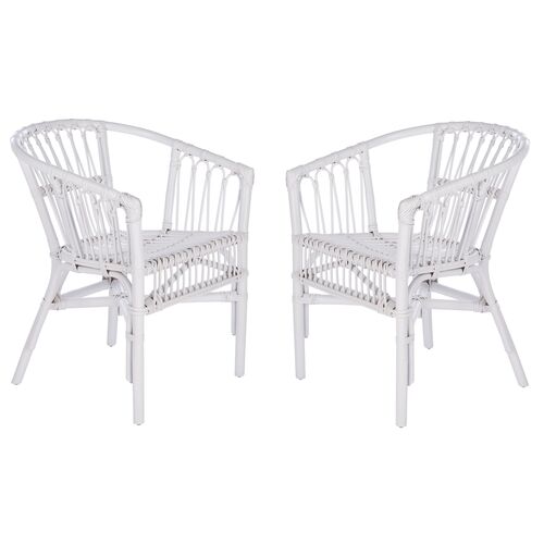S/2 Bruno Rattan Accent Chairs, White~P77648008