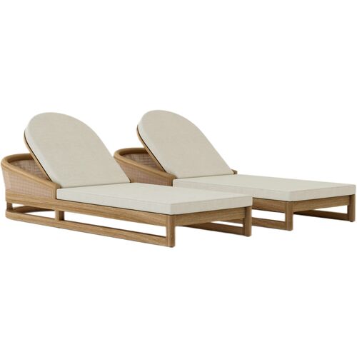 S/2 Avanta Outdoor Teak Sun Loungers, Sunbrella