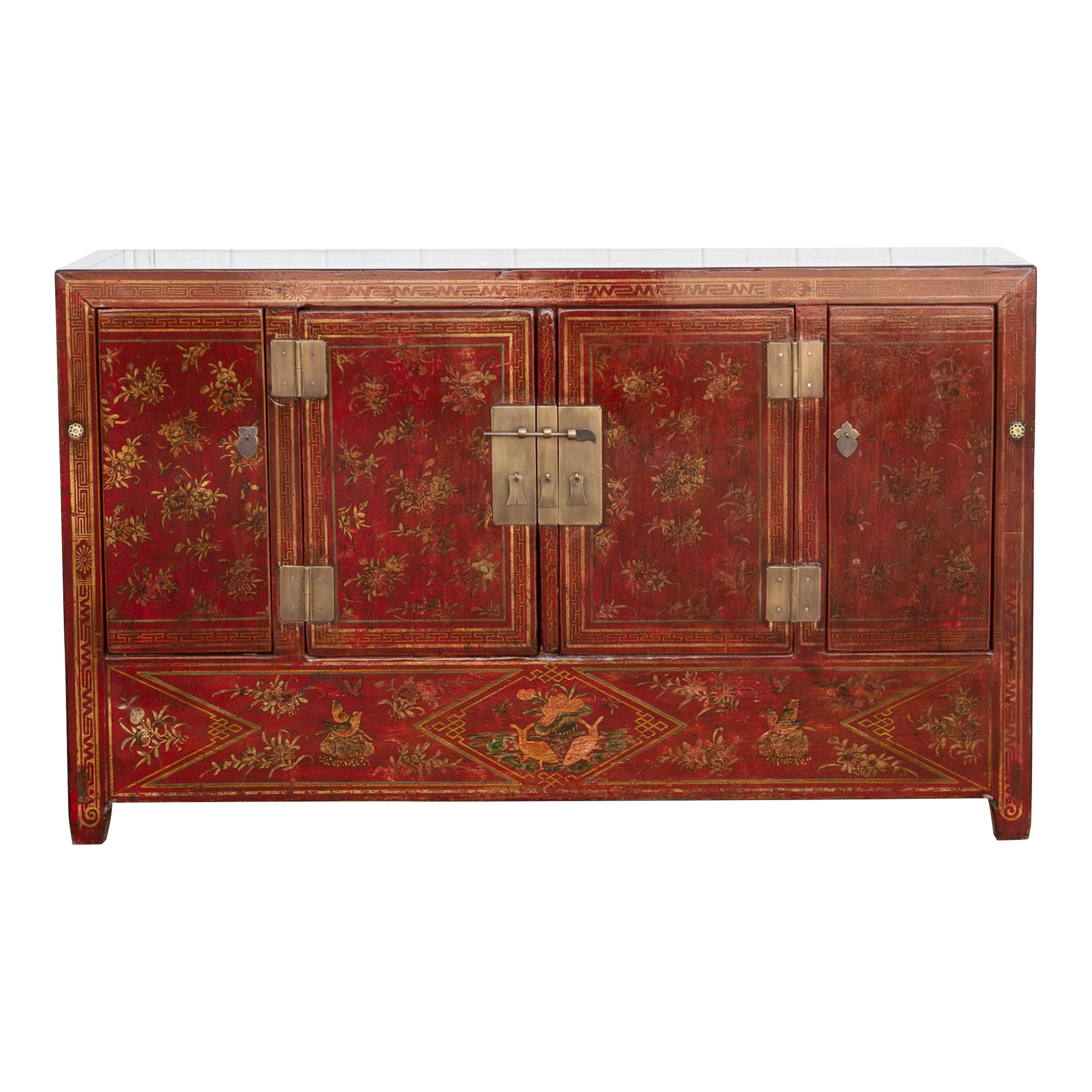 Red & Gold Chinoiserie Sideboard~P77688486