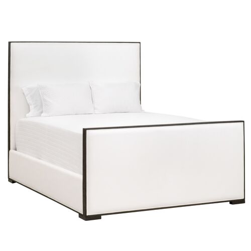 Remy Upholstered Bed with Footboard, Brown Oak/Pearl Performance