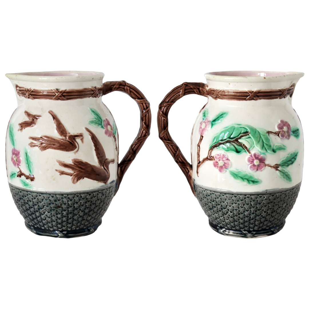 English Majolica Pitcher w/ Cranes~P77704475