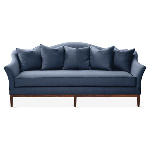 Eloise Camelback Sofa, Navy Linen~P77460150