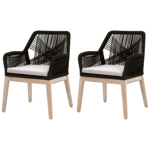 S/2 Easton Rope Outdoor Armchairs, Black/Pumice~P77602104