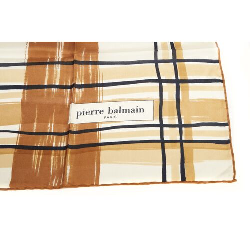 Balmain Vintage Square Beige Silk Scarf - Vintage Lux