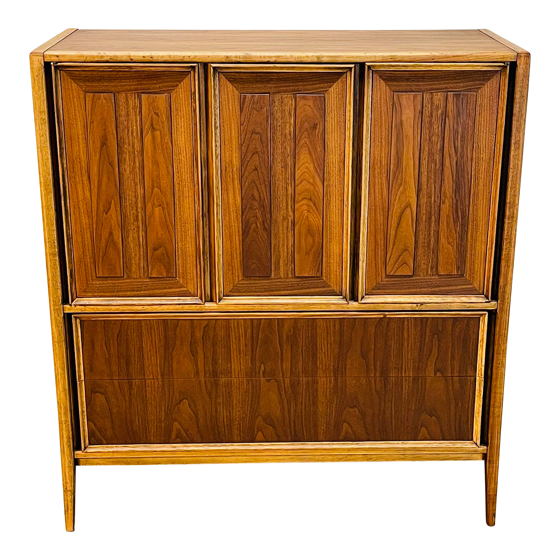 1960s Walnut Wood Highboy Dresser