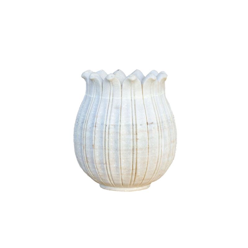 Large Carved Marble Lotus Bud Vase