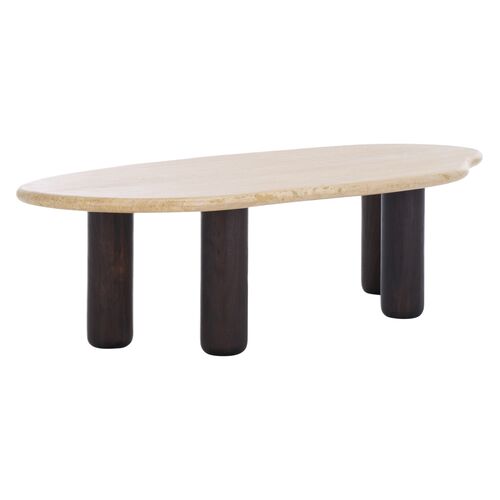 Baelix Travertine Coffee Table, Travertine/Walnut Baelix Travertine Coffee Table, Travertine/Walnut