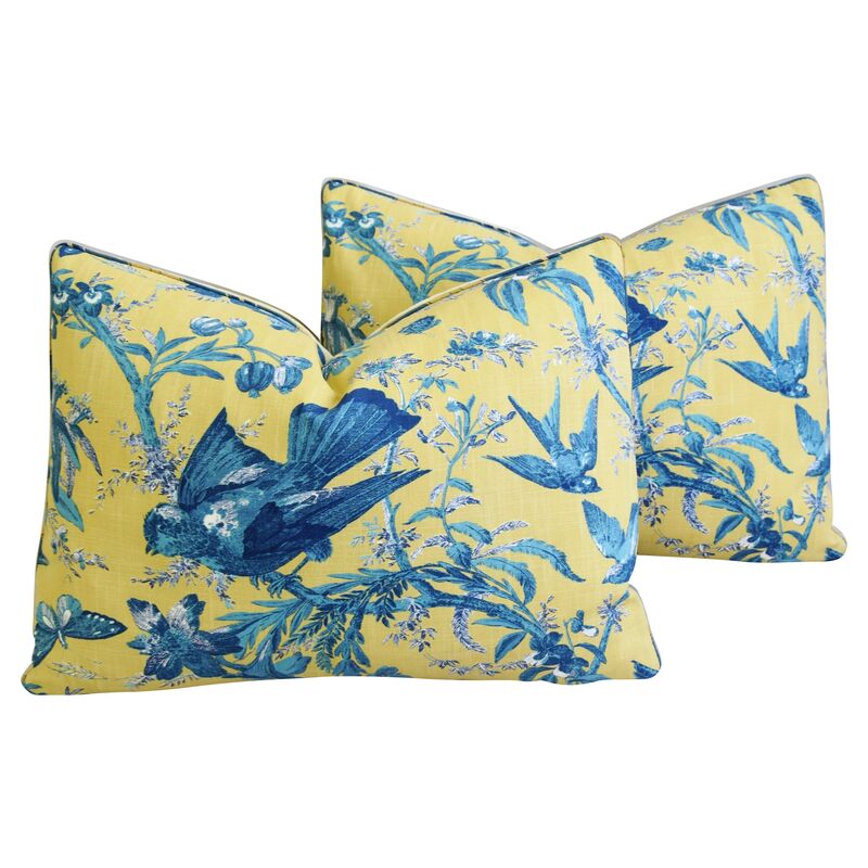 Blue Birds & Butterflies Pillows, Pair