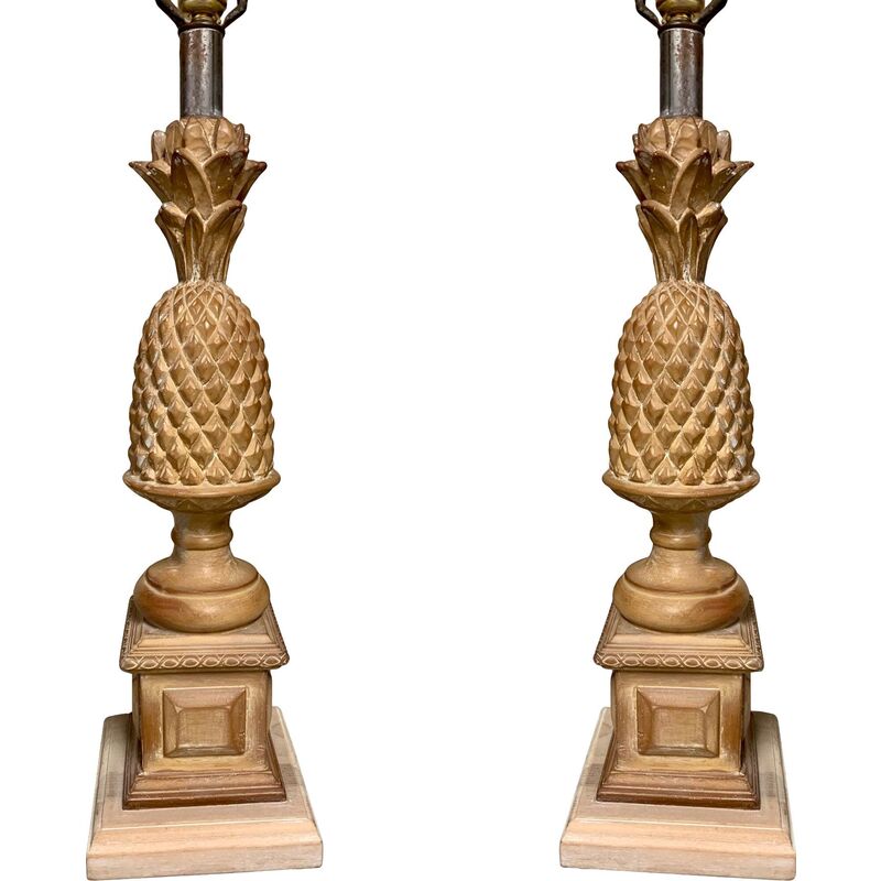 Regency Style Carved Pineapple Lamps,S/2