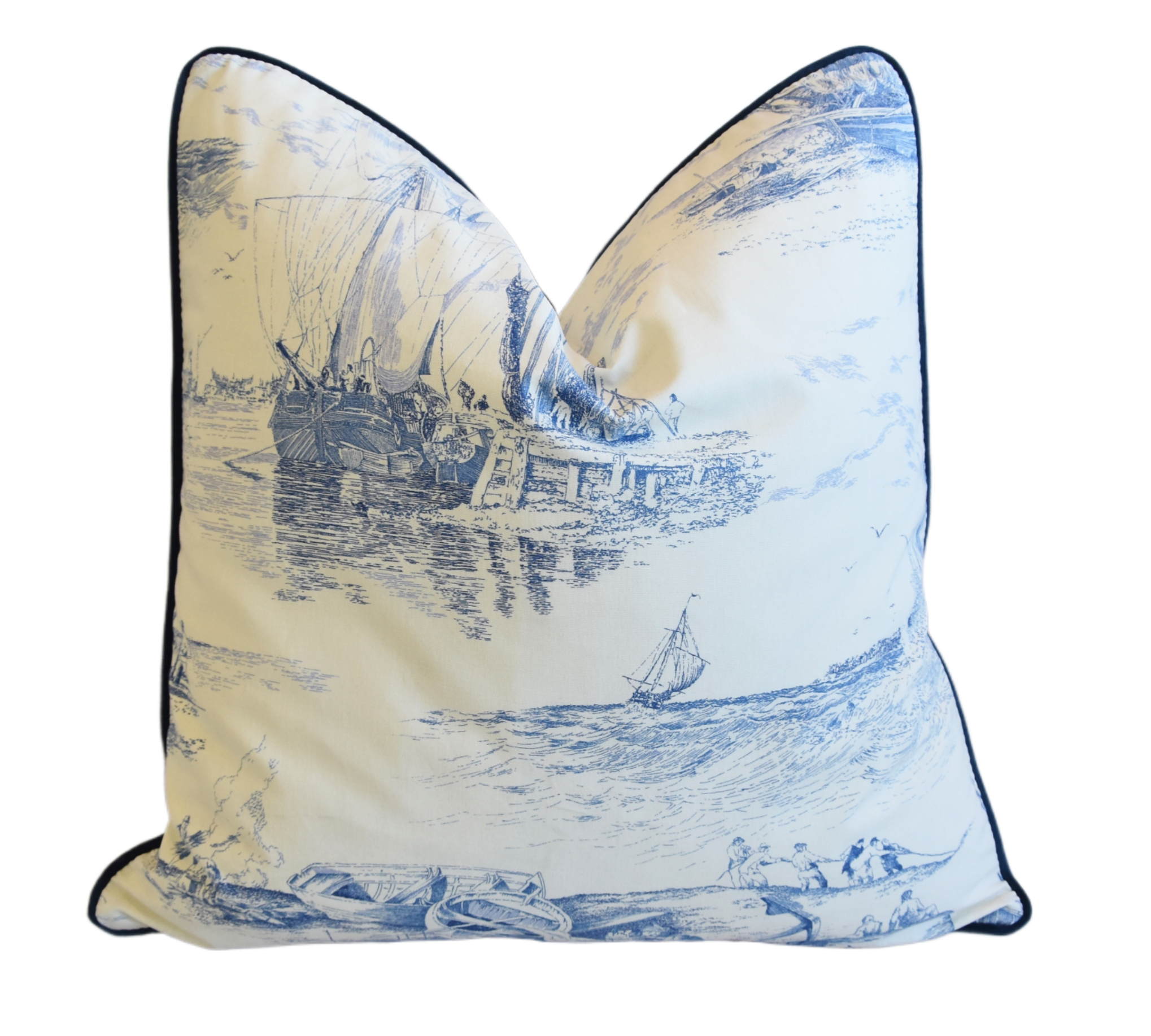 French Blue White Nautical Pillow~P77678858