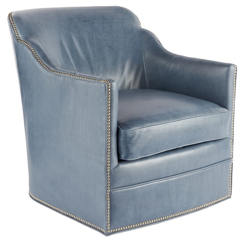 Hughes Swivel Chair, Light Blue Leather