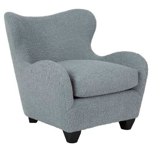 Zola Curved Wingback Chair, Boucle Heather Blue~P77602269