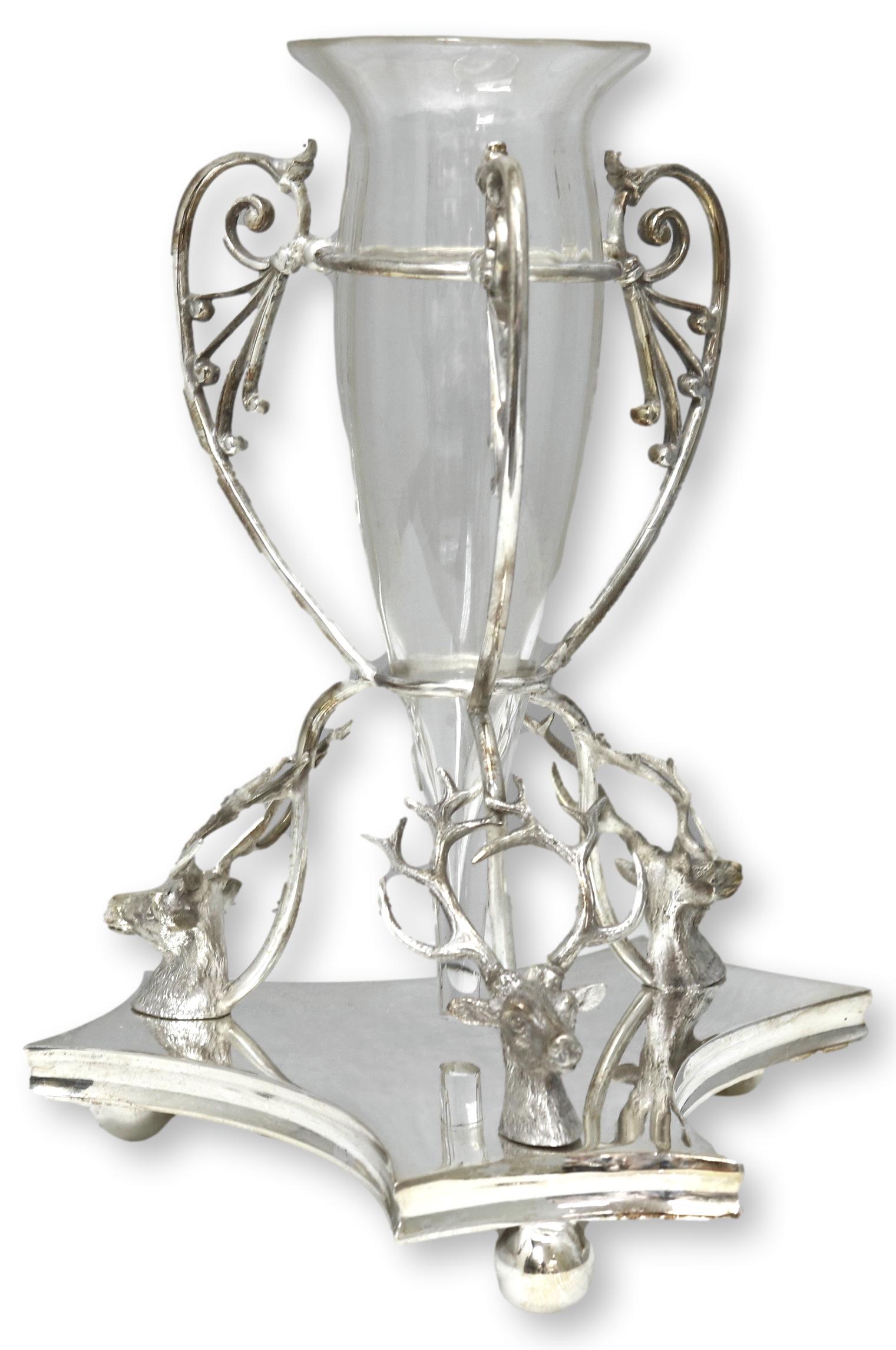 Antique Silver-Plate Stag Deer Vase~P77568333