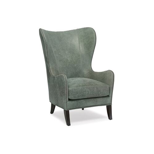 Prescott Wingback Chair, Green Leather~P77575178