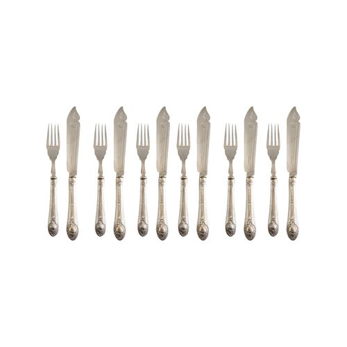 Antique French Sterling FIsh Set, Svc. 6~P77739004