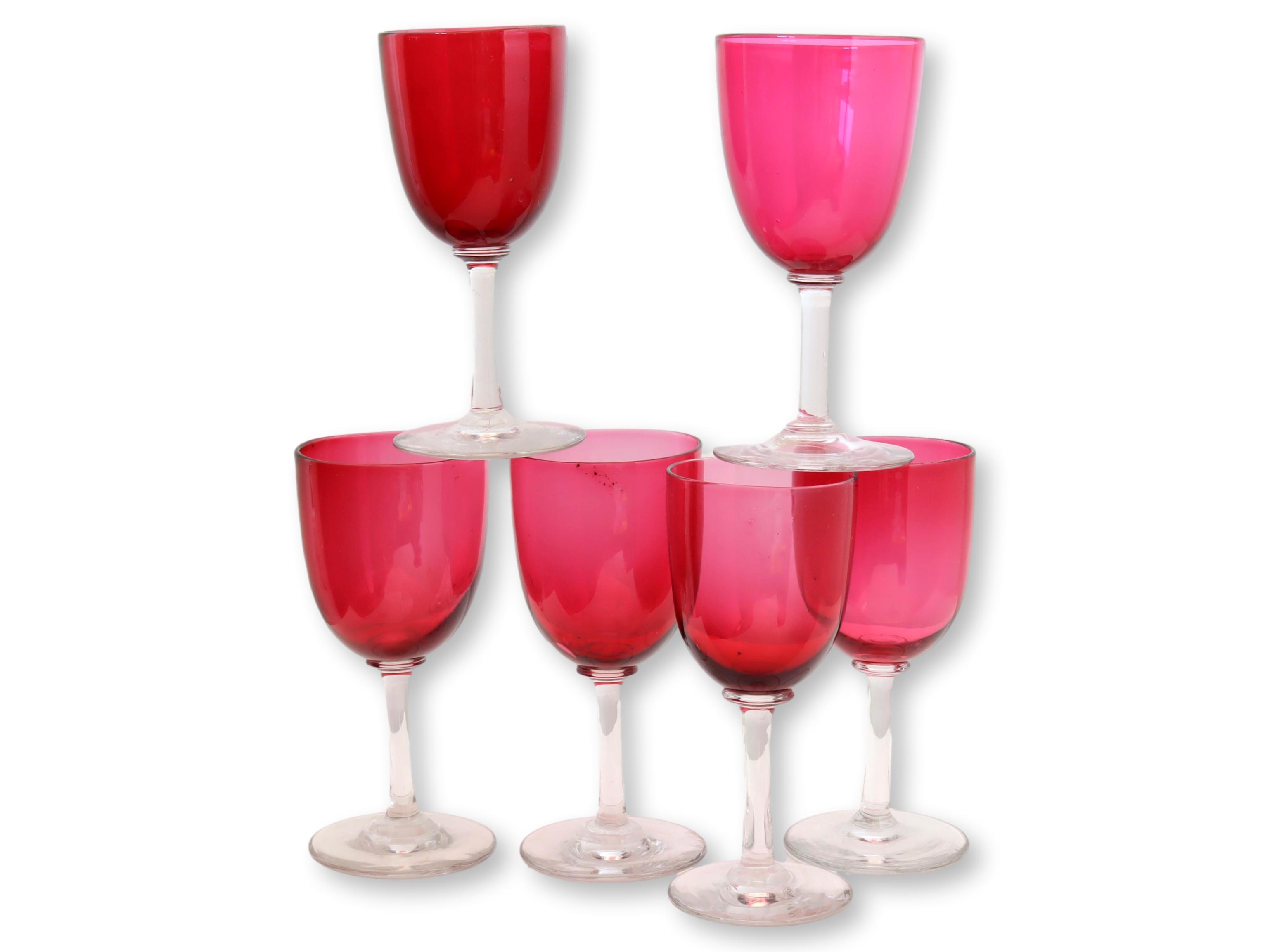 English Cranberry Wine Glasses, S/6~P77667580
