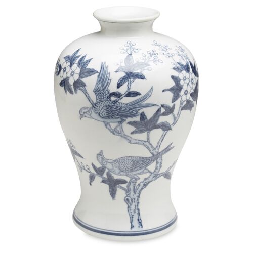 13" Ceramic Bird Vase, Blue/White~P77306429