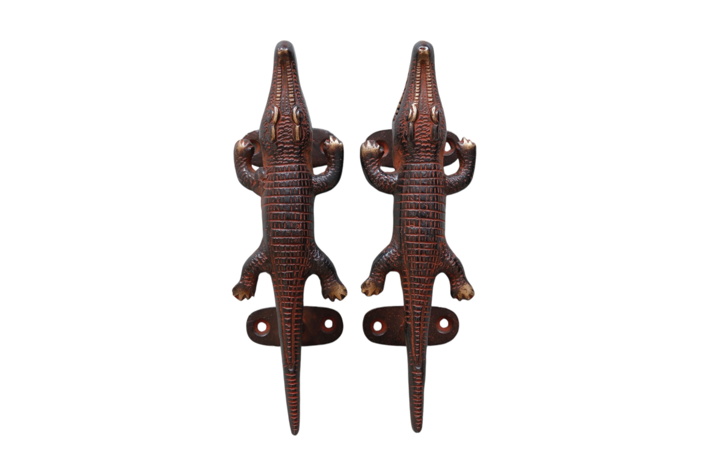 Red Brass Alligator Door Handles, a Pair~P77707579
