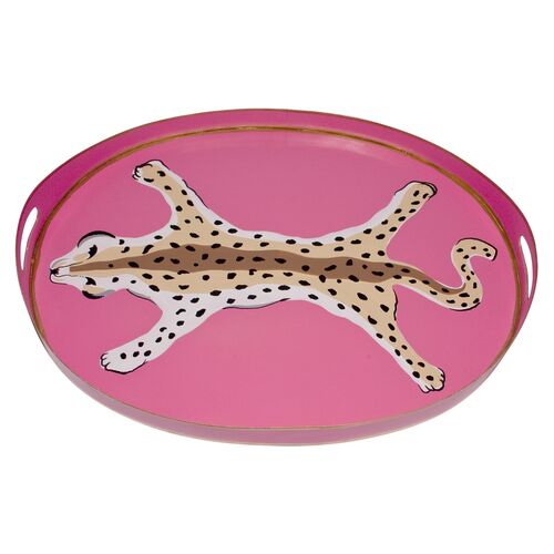 20" Oval Leopard Tray, Pink~P77266952