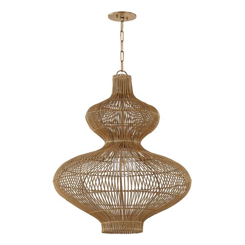Irvine Pendant, Patina Brass/Natural Rattan