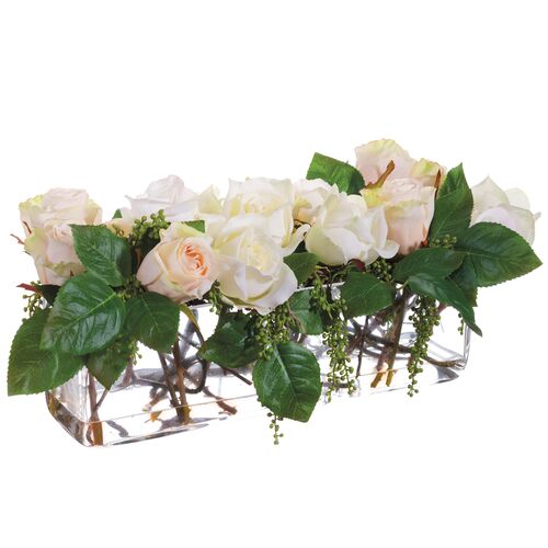 9" Rose/Berry Arrangement in Glass Vase, Faux 9" Rose/Berry Arrangement in Glass Vase, Faux