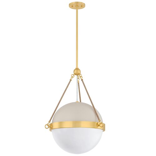Abbie Glass Globe Pendant, Aged Brass/Soft Bisque/Jute Rope