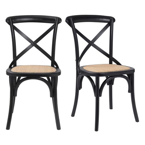 S/2 Alonzo Rattan Side Chairs, Black~P77629281